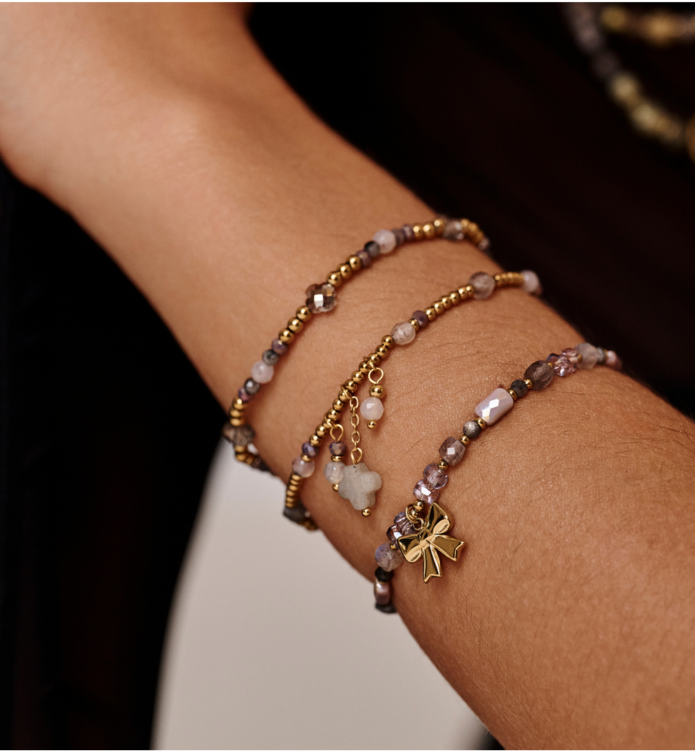 Bransoletka z labradorytu i szklanych koralików z kokardką BTW3498