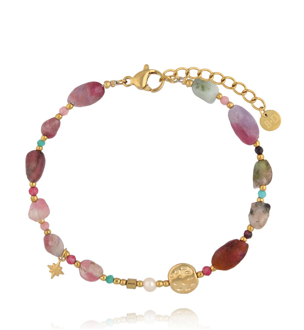 Bransoletka z naturalnych kamieni – turmalin, granat i amazonit BEA0089