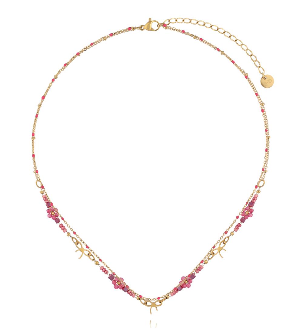 Naszyjnik różowy z kokardkami ze stali szlachetnej NSY0825