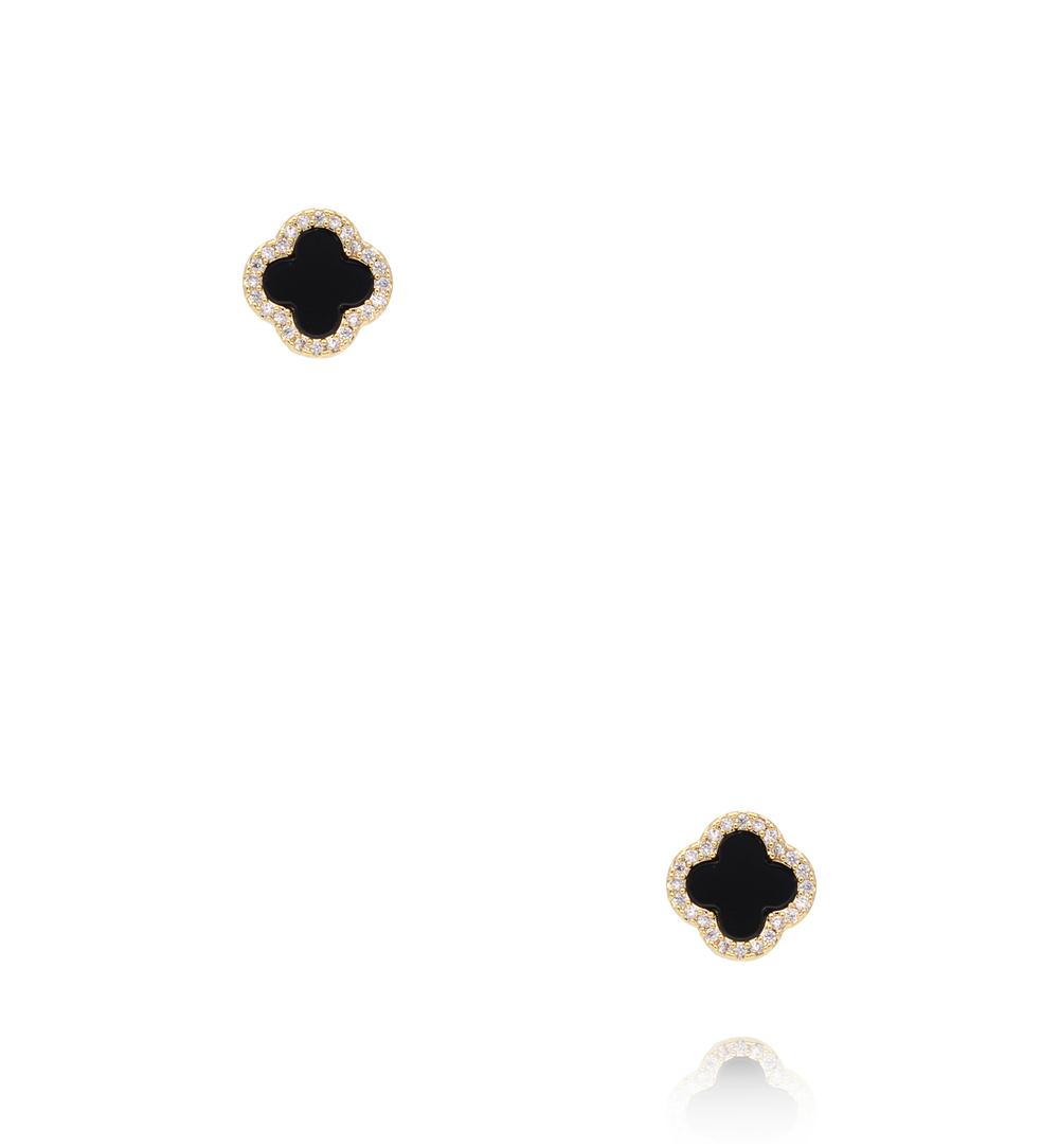 Zestaw złoconych kolczyków z czarnym kamieniem i cyrkoniami KMB0035