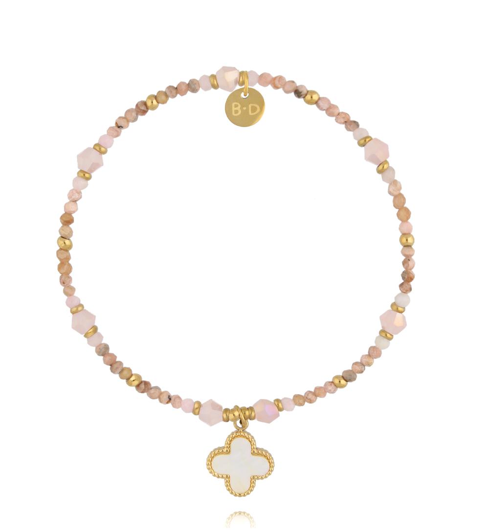 Zestaw delikatnych bransoletek z kamieniami naturalnymi i złoconymi zawieszkami ZN0127