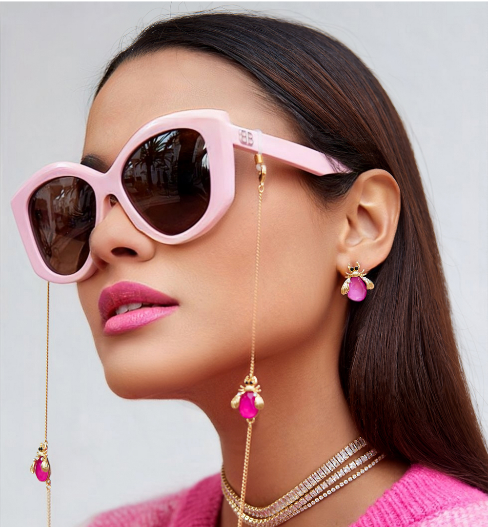Kolczyki złote z kryształowymi żukami Pink May KMI0182