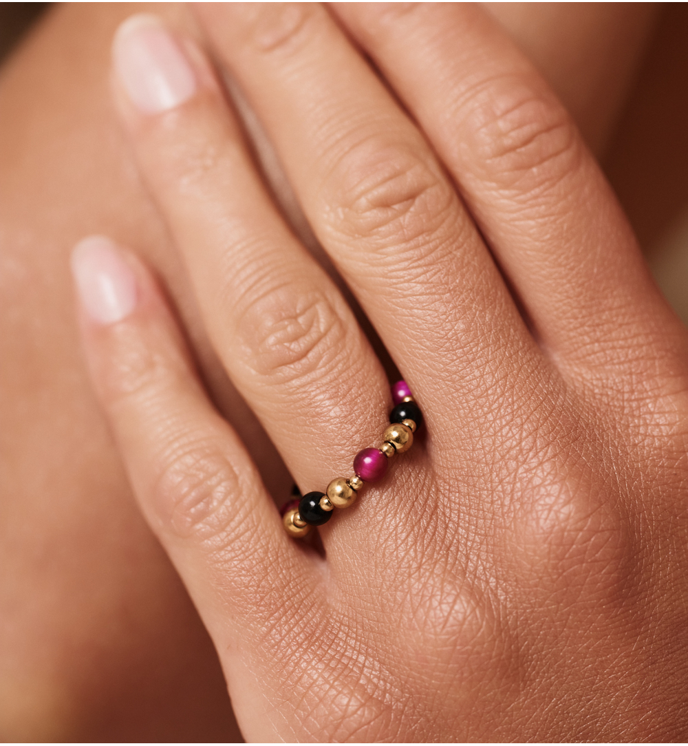 Pierścionek z agatami i tygrysim okiem PPA0061