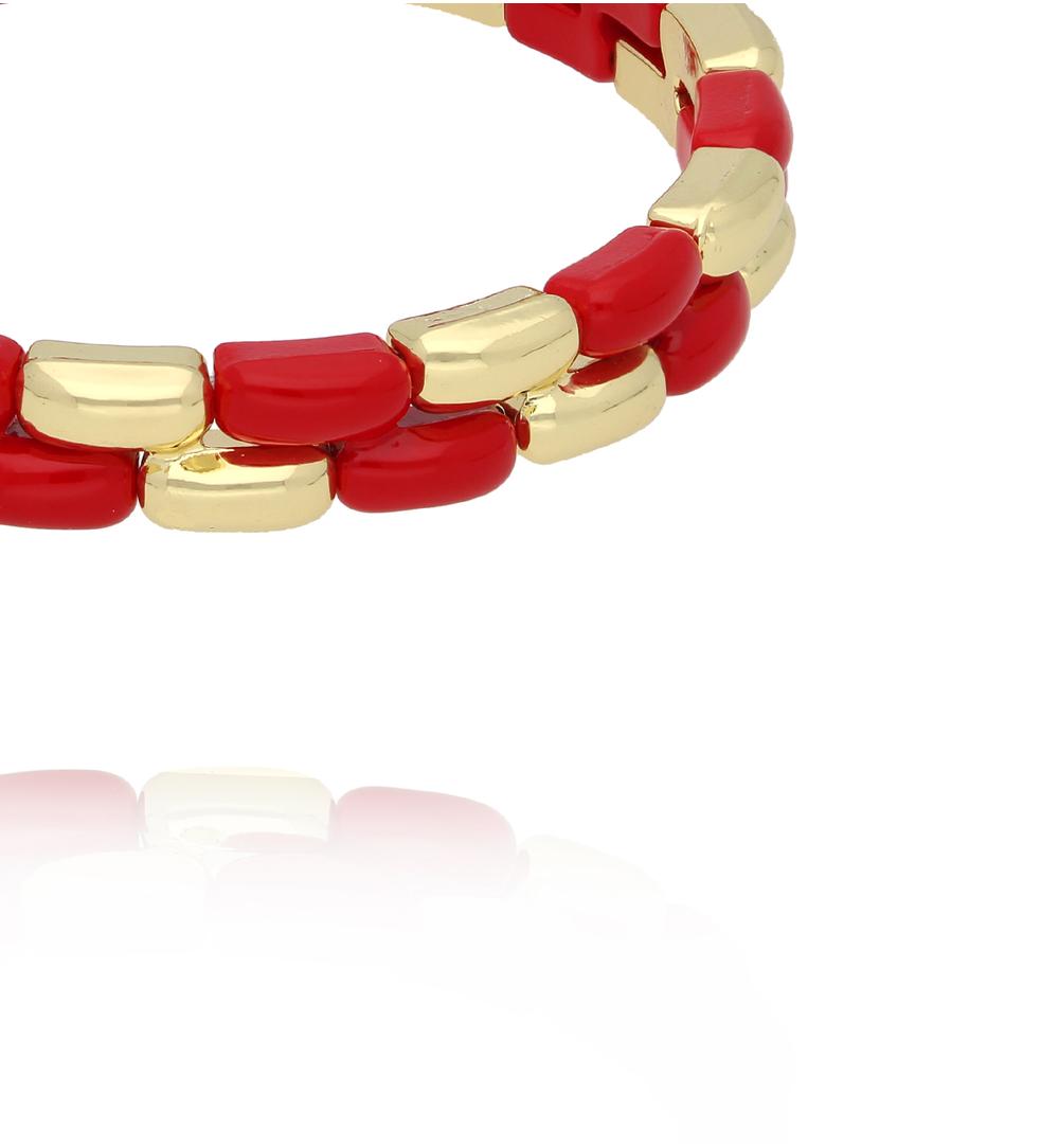 Bransoletka czerwono-złota z geometrycznych ogniw BCR0030