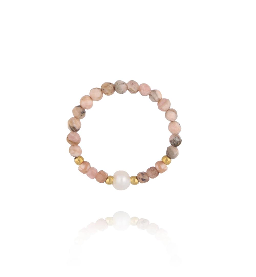 Pierścionek z rodonitami i perełką PTW0590