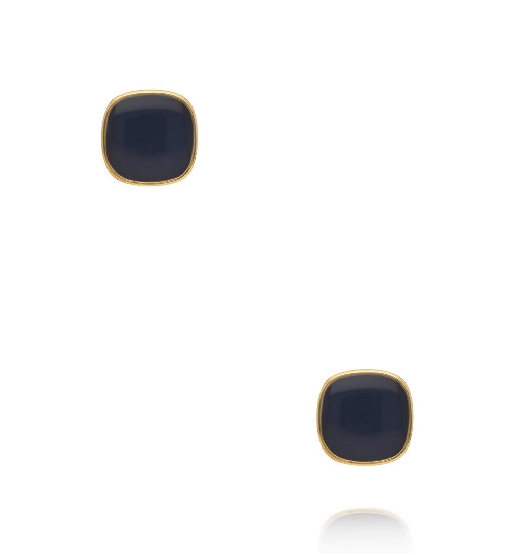 Kolczyki pozłacane kwadratowe z granatową emalią KSY0363