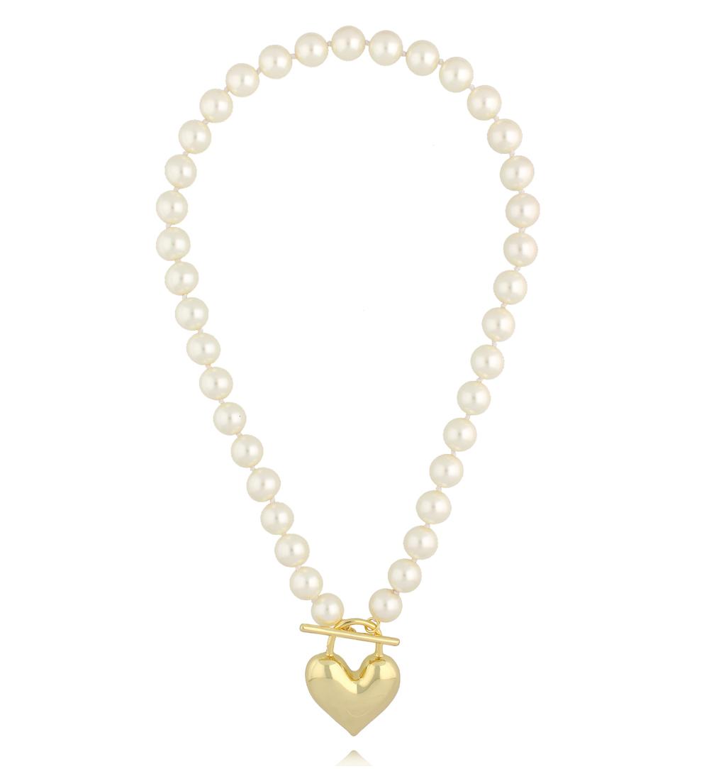 Naszyjnik z perłami i złotym sercem NPE0385