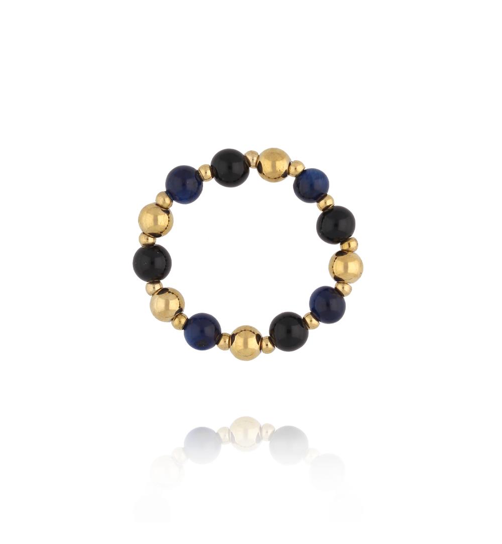 Pierścionek z agatami i tygrysim okiem PPA0069