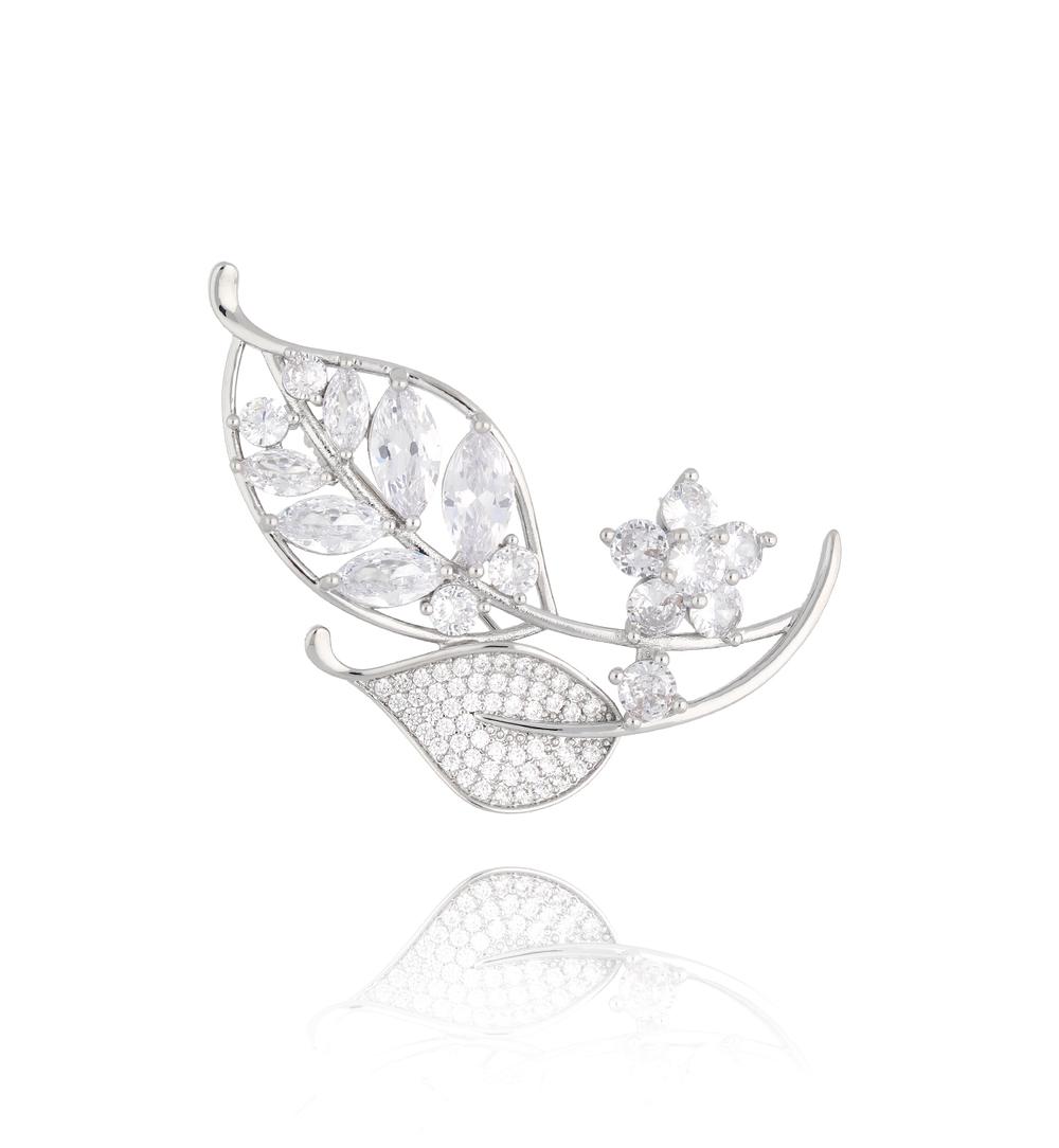 Broszka srebrna z listkami Feuilles d'argent BRSS0237