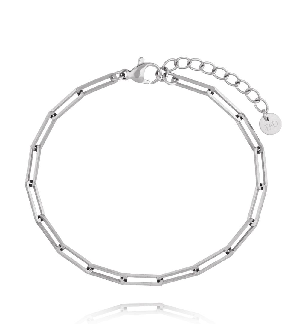 Bransoletka z prostokątnych ogniw ze stali szlachetnej srebrna BSY0552
