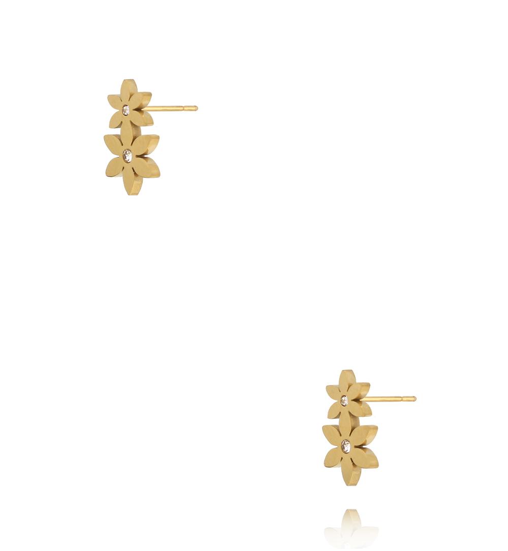 Kolczyki z motywem podwójnych kwiatów z cyrkonią KSY0561