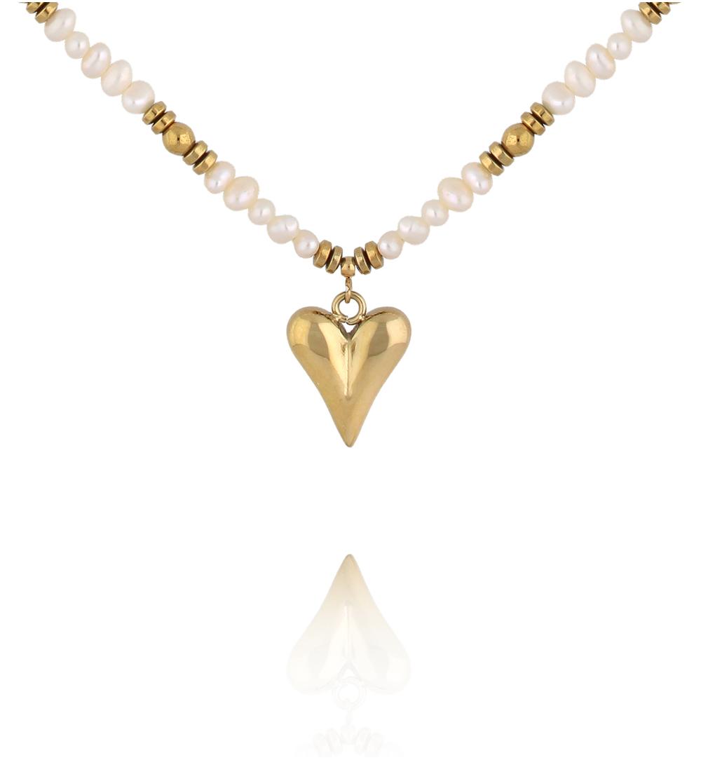 Naszyjnik z pereł z zawieszką w kształcie serca NSY0755