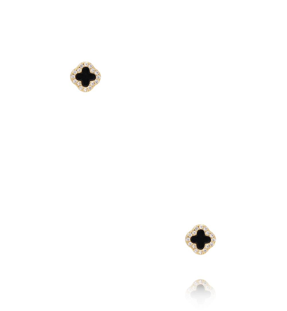 Zestaw złoconych kolczyków z czarnym kamieniem i cyrkoniami KMB0035