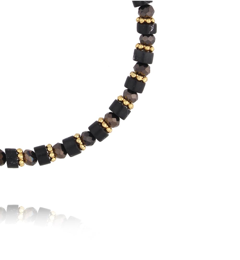 Bransoletka z czarnego jaspisu i szklanych koralików BTW3618