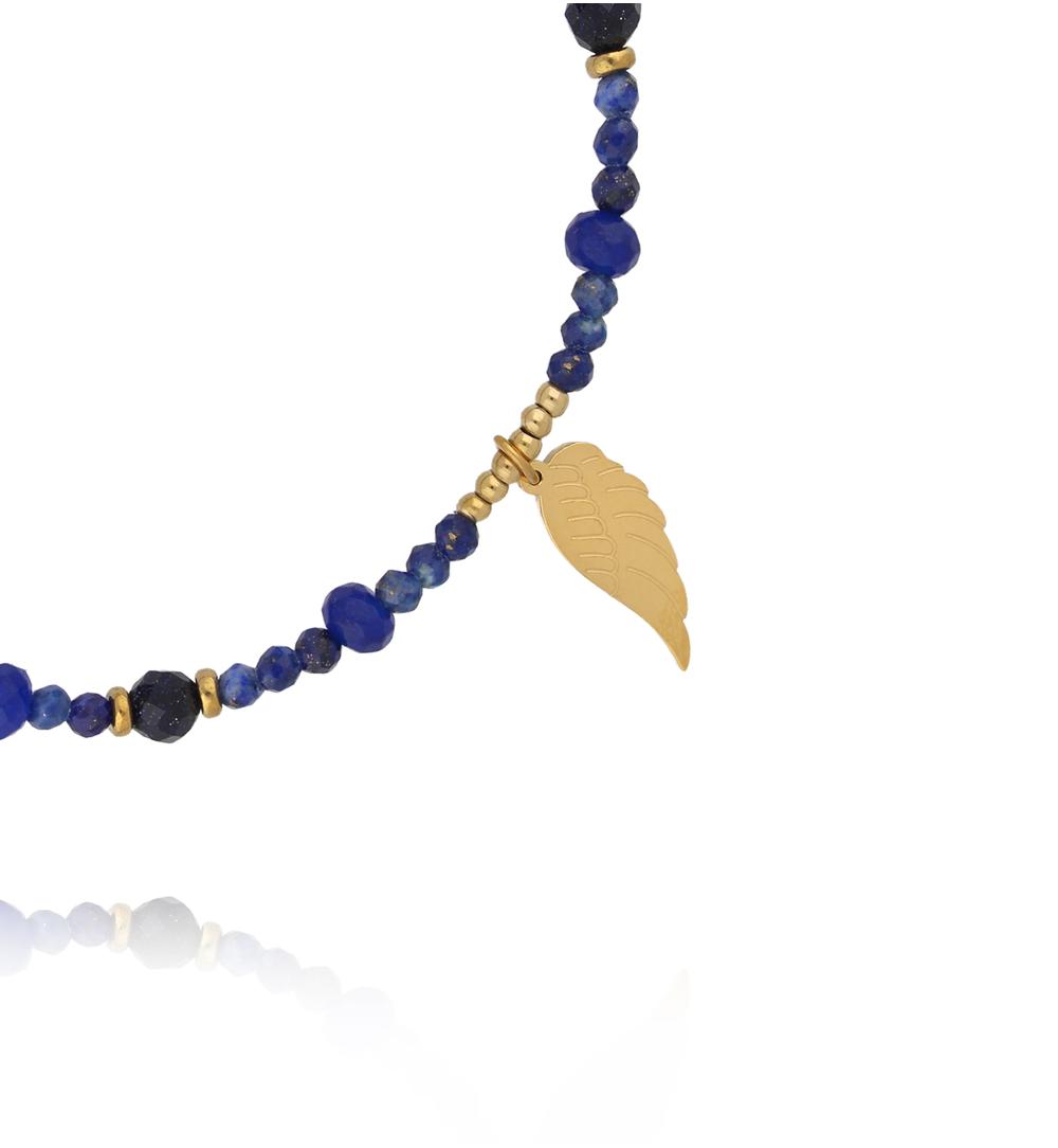 Bransoletka z lapisu lazuli, blue sand i jadeitu z zawieszką skrzydła BTW3505