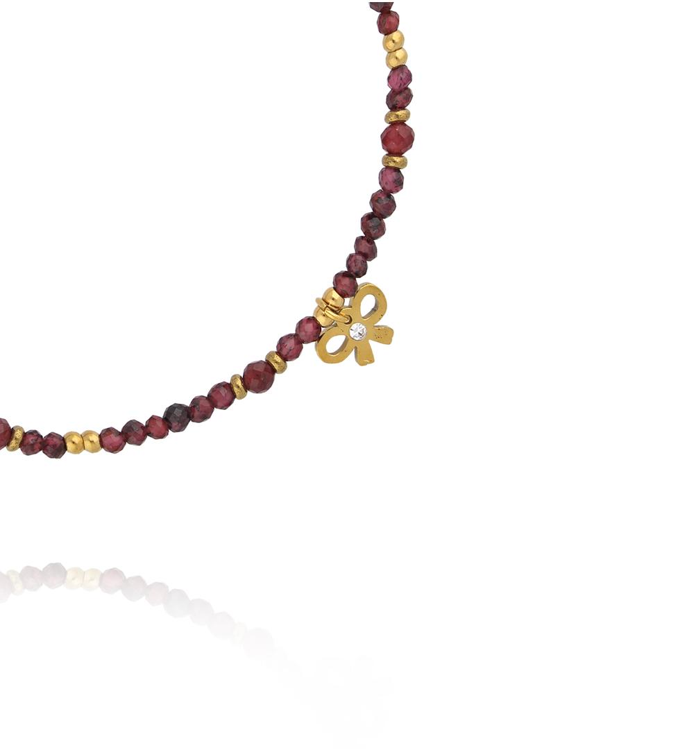 Bransoletka z naturalnego granatu i złoconą kokardką BTW3540