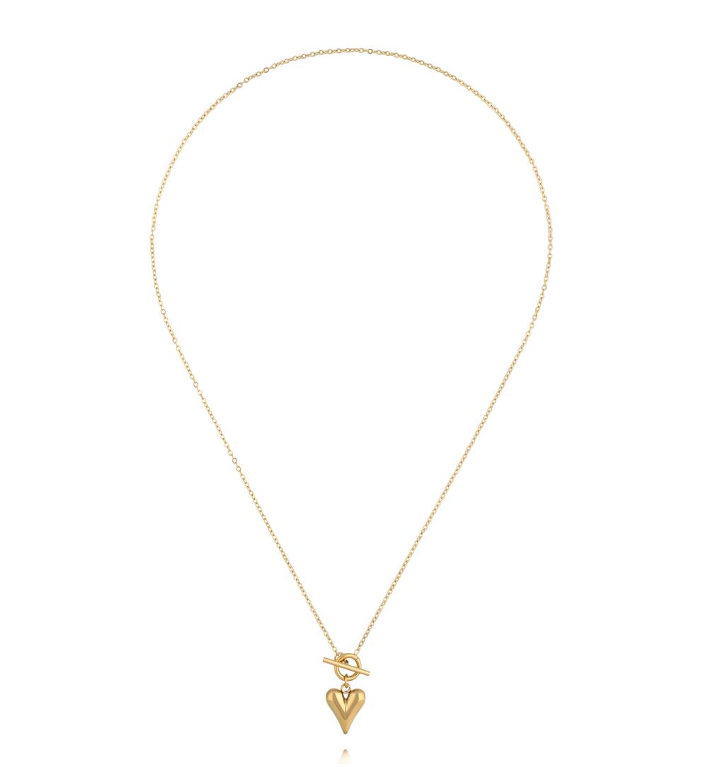 Naszyjnik z zapięciem toggle i sercem w kolorze złota NSY0925