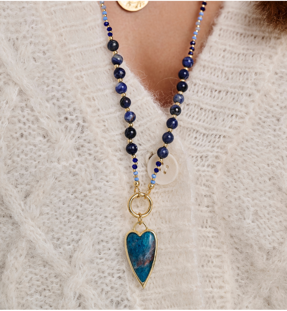 Naszyjnik granatowy z sodalitami i sercem NSC0674