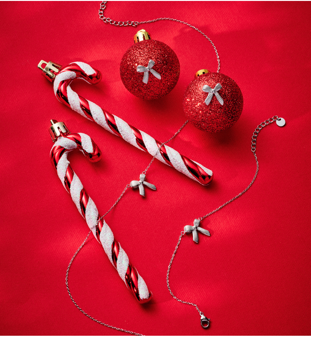 Zestaw świątecznej biżuterii ze srebrnymi kokardami ZN0062