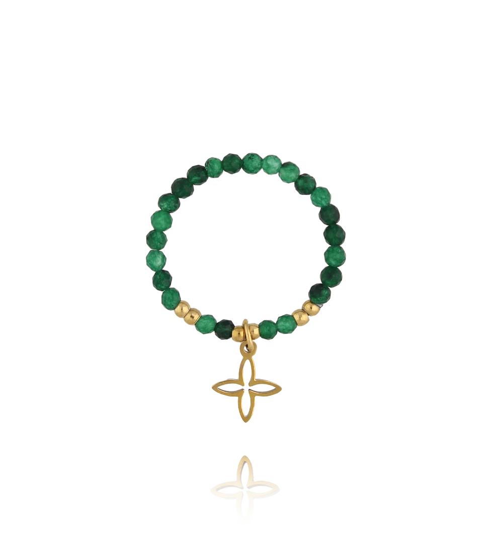 Pierścionek z zielonymi awenturynami i koniczynką PTW0589