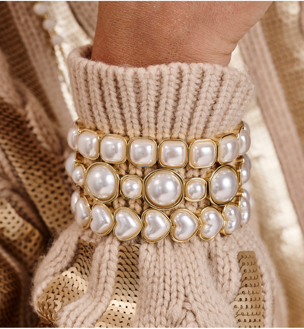 Zestaw bransoletek z perłami i złotymi oprawami ZN0053