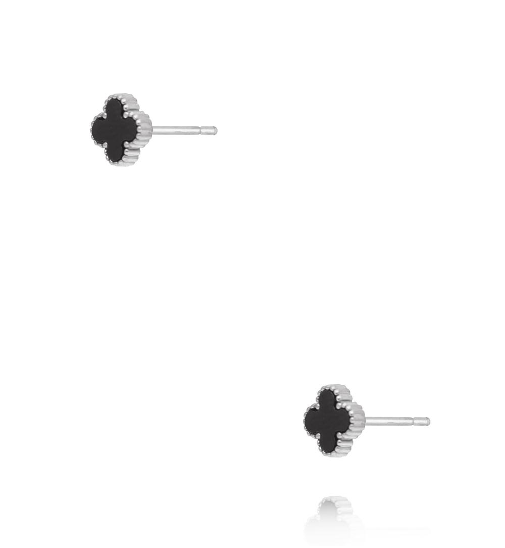 Kolczyki koniczynki z czarną emalią KSY0602