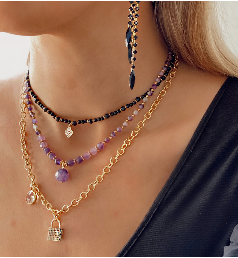 Naszyjnik złoty z czarnym turmalinem Pauline NTW0240