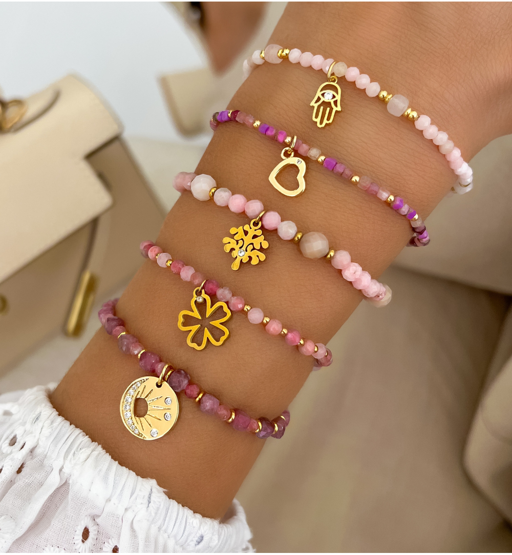 Bransoletka różowa z ręką Fatimy Pink Stones BTW2182