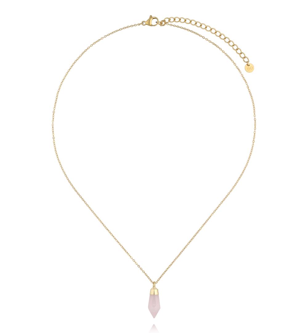 Naszyjnik z kwarcem różowym w złotej oprawie NEA0106