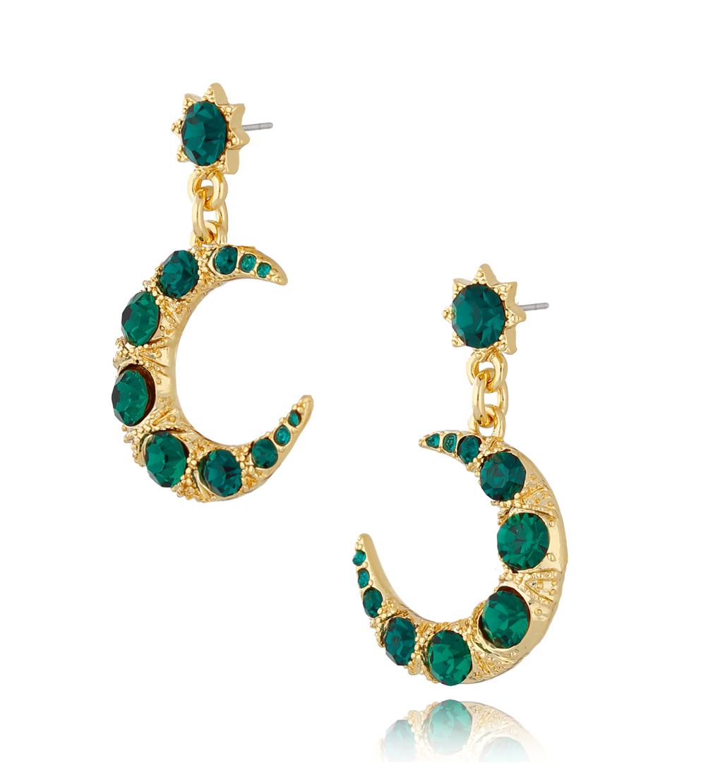 Kolczyki gwiazdki i księżyce z zielonymi kryształkami Party KRG0768