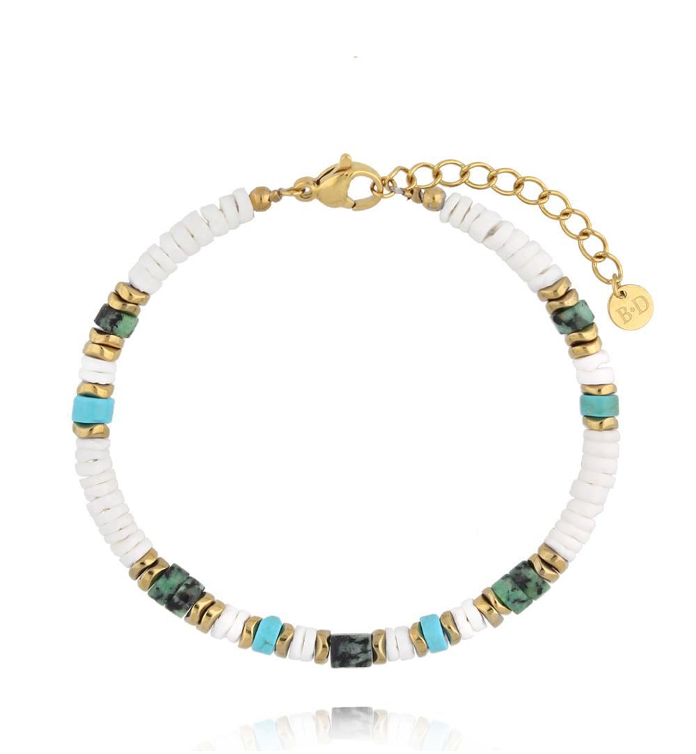 Bransoletka z muszli, turkusu i afrykańskiego turkusu BPA0582