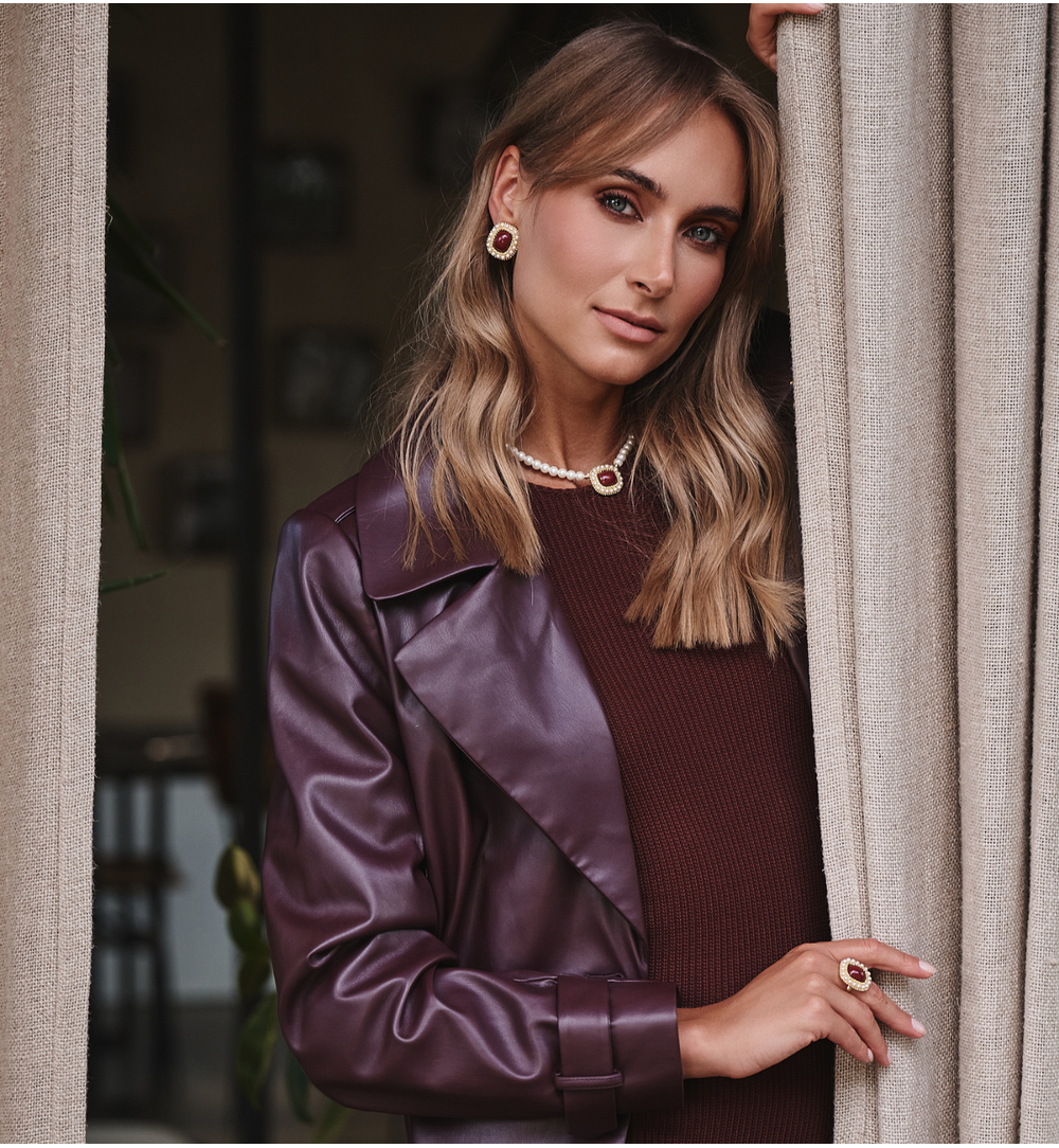 Zestaw z perłami i bordowym akcentem ZN0014