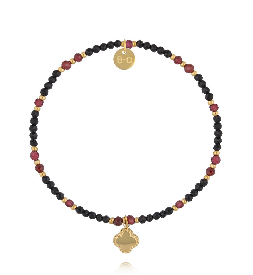 Bransoletka z turmalinu i granatu z zawieszką koniczyny BTW3524