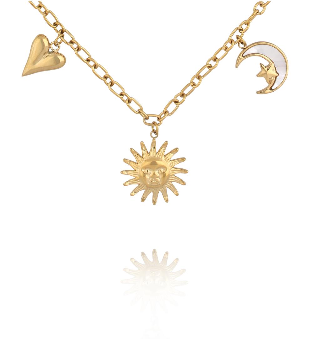 Naszyjnik z zawieszkami: słońce, księżyc i gwiazdy NSH0137