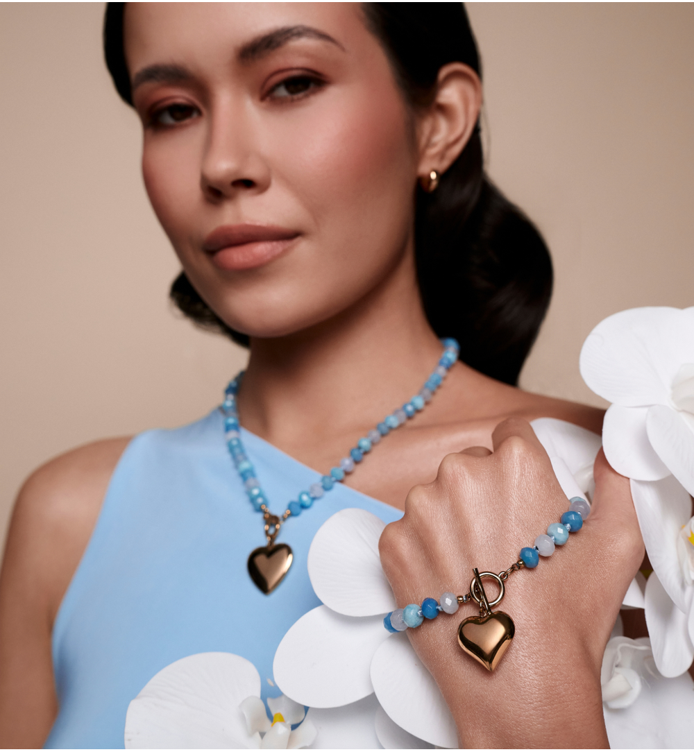 Bransoletka błękitna z sercem BPA0595