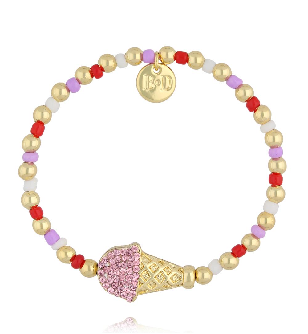 Bransoletka dla dziewczynki kolorowa z zawieszką w kształcie rożka BSS0291