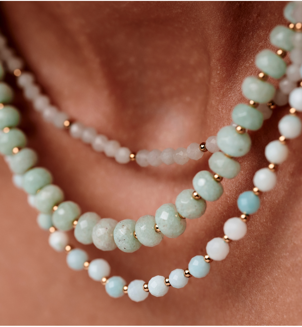 Zestaw trzech naszyjników z kamieni naturalnych w odcieniach mięty i błękitu ZN0208