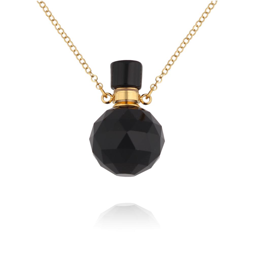 Naszyjnik z perfumetką z czarnego agatu NLB0358
