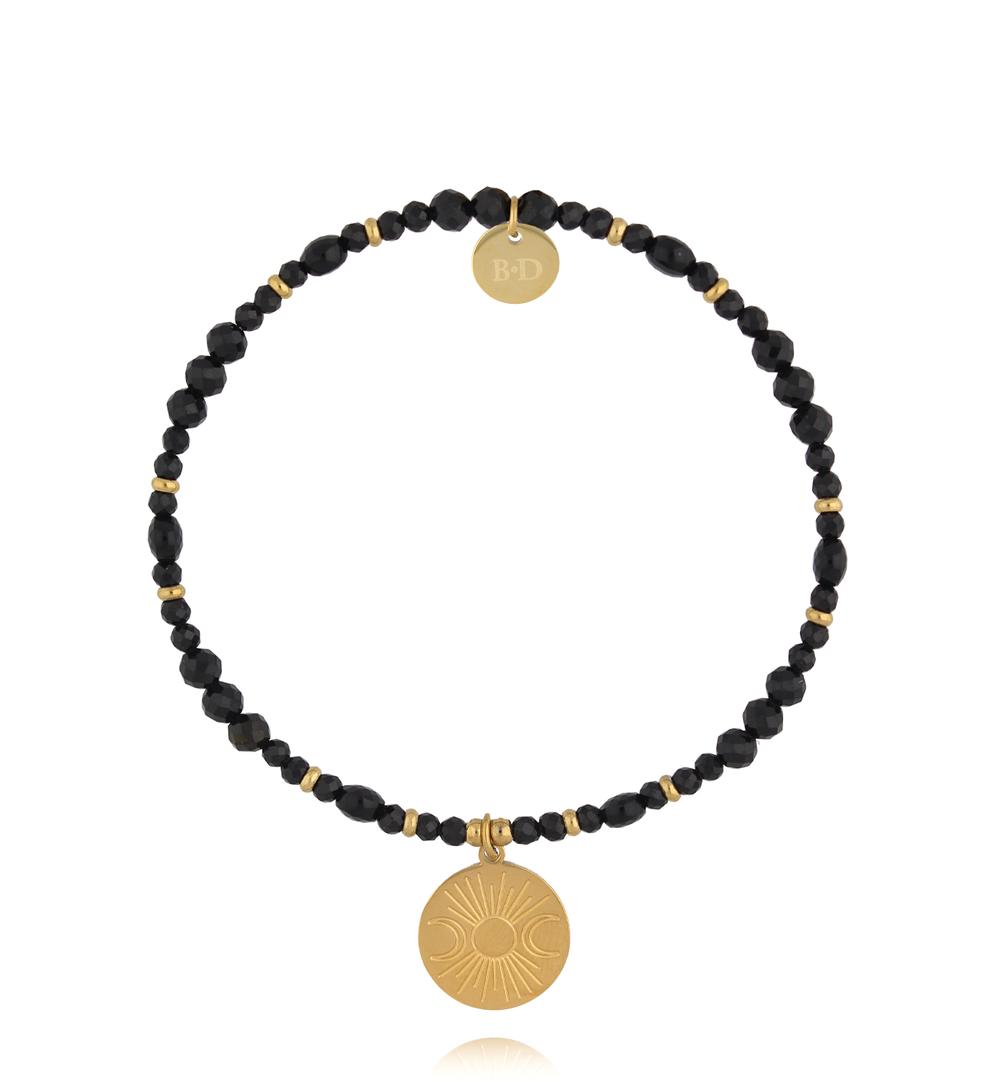 Bransoletka z czarnego turmalinu z medalionem słońca i księżyców BTW3682