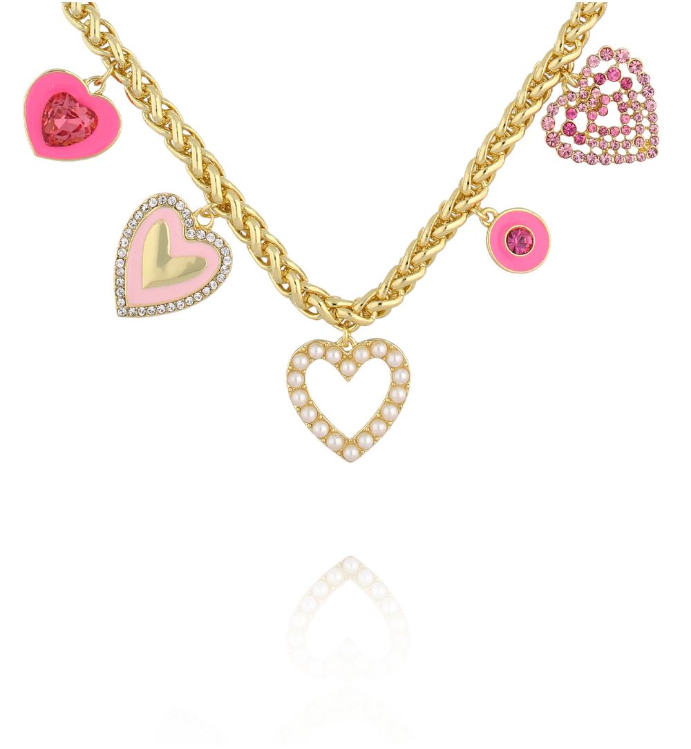 Naszyjnik złoty z różowymi sercami NS0429