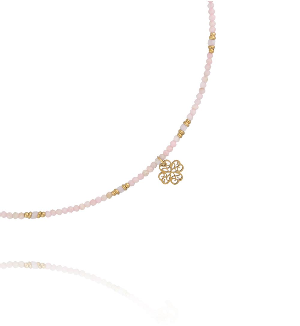 Naszyjnik z różowym opalem i ażurową koniczynką NTW1632