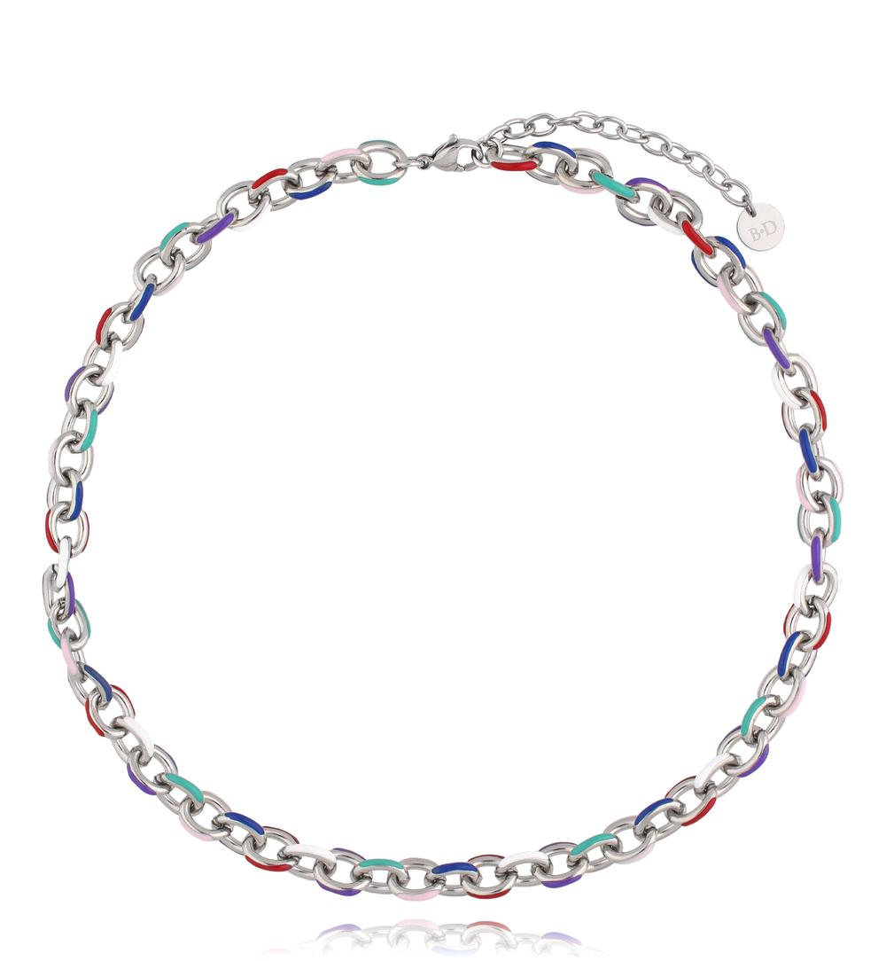 Naszyjnik srebrny z kolorowym łańcuchem Multicolor NSA1220