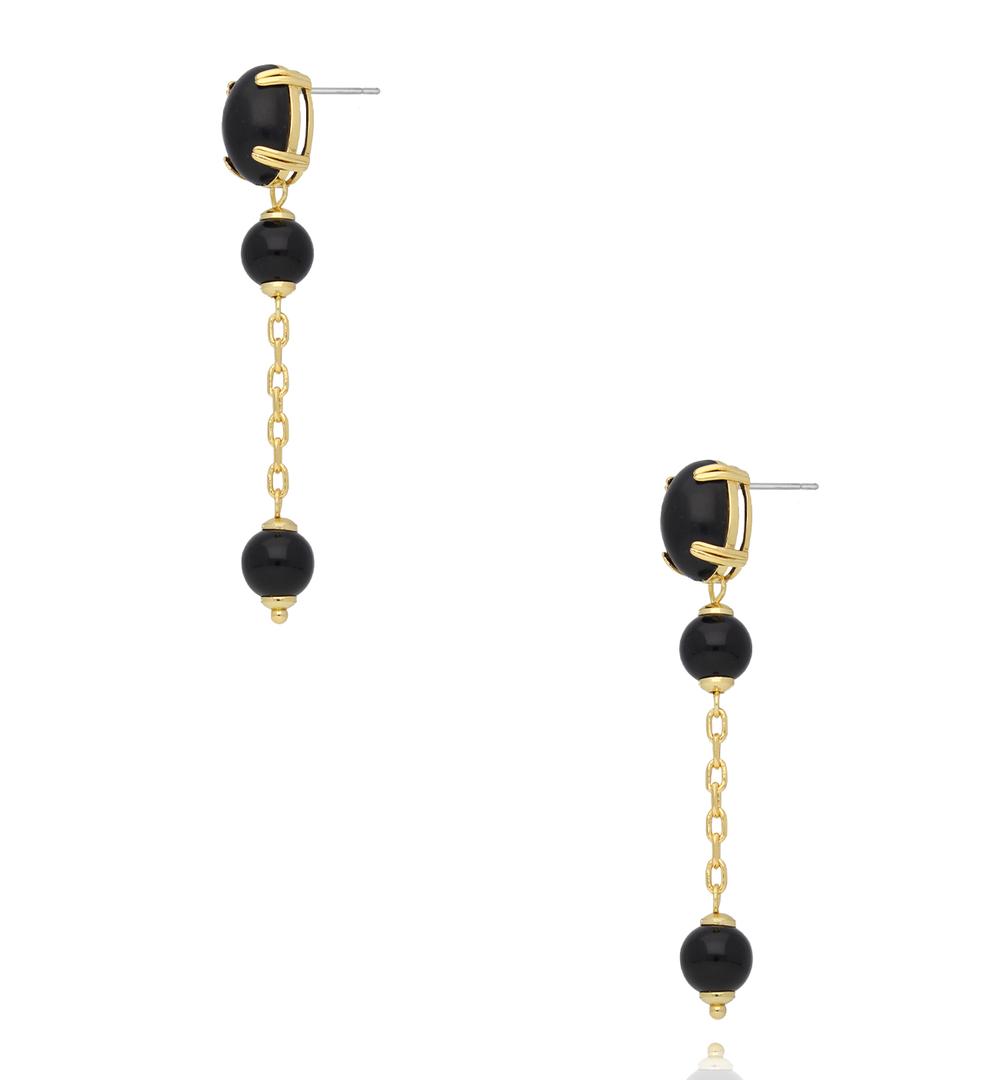 Kolczyki wiszące z czarnym kamieniem i złotym łańcuszkiem KSS2201