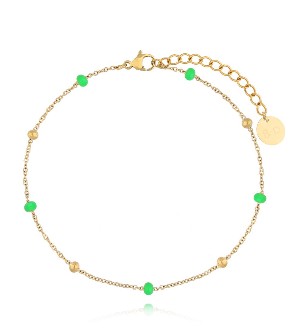 Bransoletka na nogę złota z zieloną emalią Agnes BNSY0003
