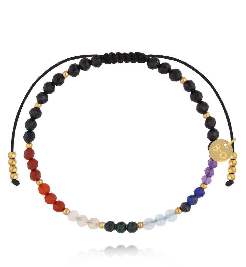Bransoletka na czarnym sznurku z kolorowymi kamieniami naturalnymi BMT0356