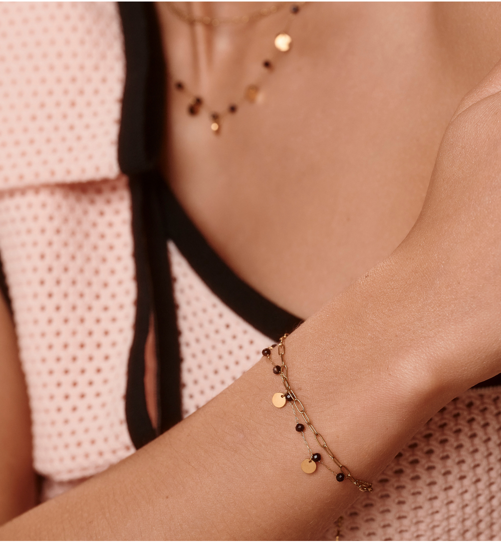 Bransoletka z czarnym agatem złota BEA0040