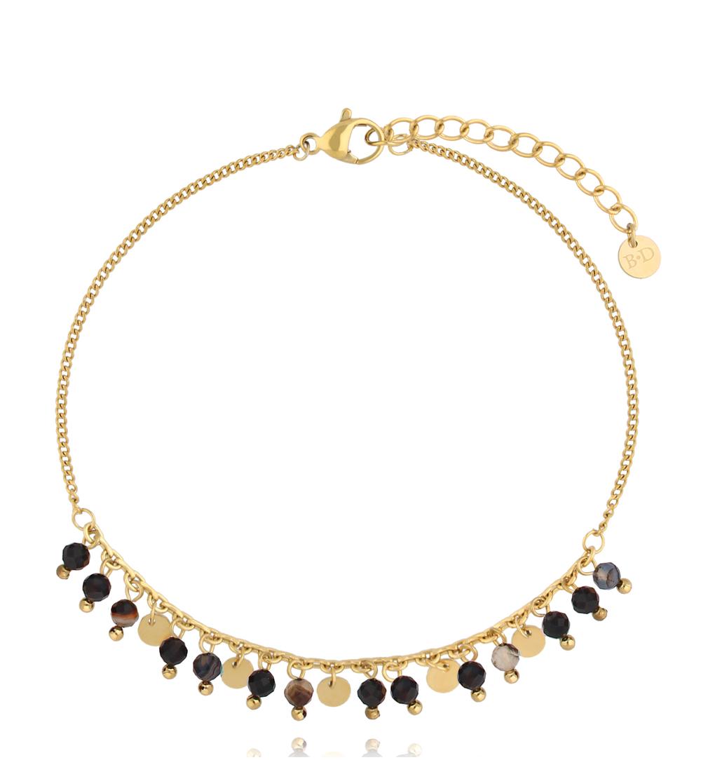 Bransoletka na nogę z czarnymi agatami Paradise Jewels BNPA0017
