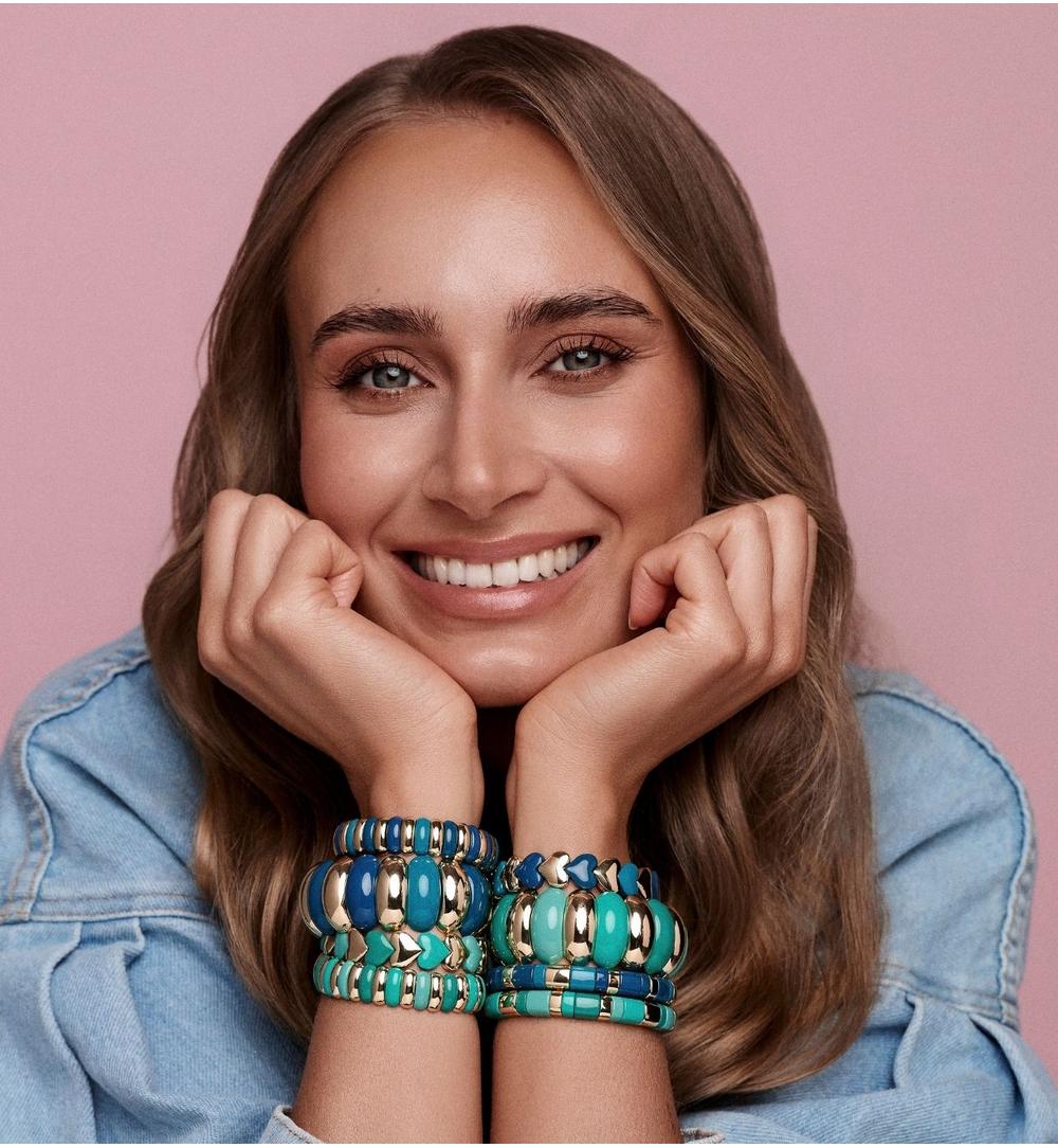 Bransoletka elastyczna w odcieniu turkusu i złota BCR0077