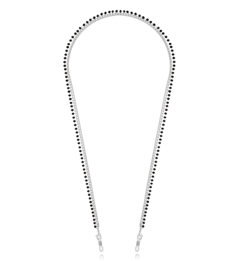 Łańcuszek do okularów z czarnymi kryształkami srebrny NRG0350