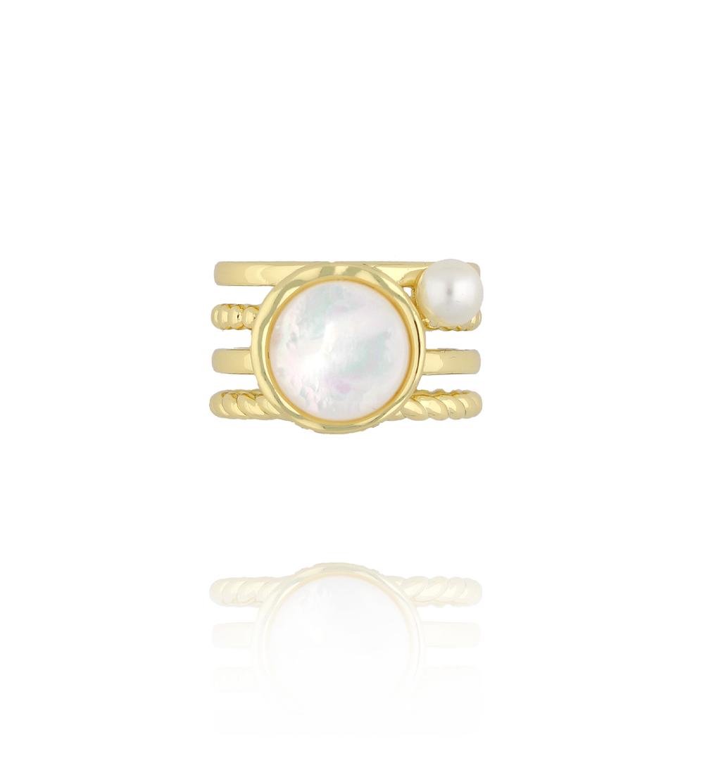 Pierścionek złocony z masą perłową i perłą PSS0219